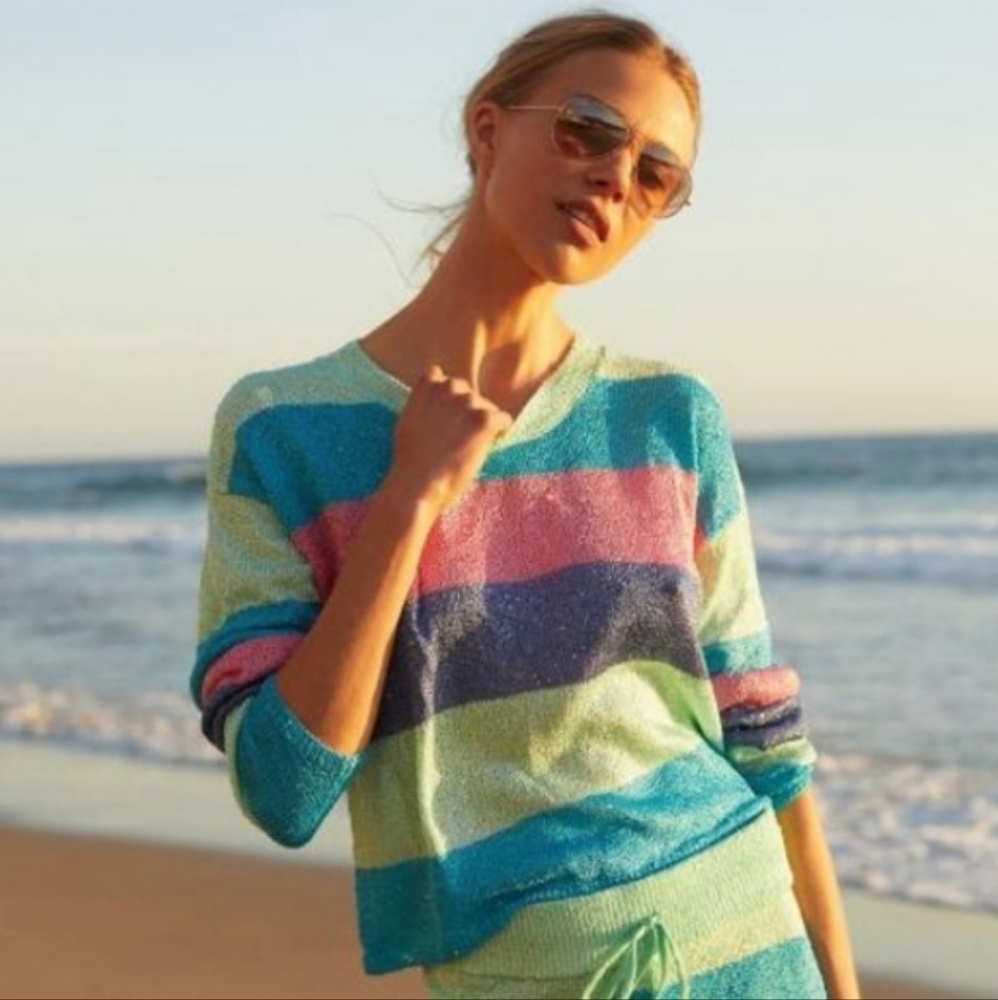 nwt BEACH RIOT sequin stripe sweater S lightweight pullover knit crop top nwd